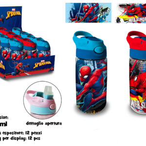 BORRACCIA TRASPARENTE CON CANNUCCIA IN SK 480 ML SPIDERMAN